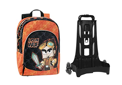 Lyon Gamer Zaino Organizzato Trolley Staccabile New, Nero Arancio