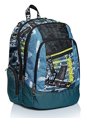 Seven Zaino Scuola Advanced, Blu, Urban Rock, Zaino Doppio Scomparto Con Tasca Porta Pc Portatile E Tasca Porta Borraccia, Scuola, Bambini E Ragazzi