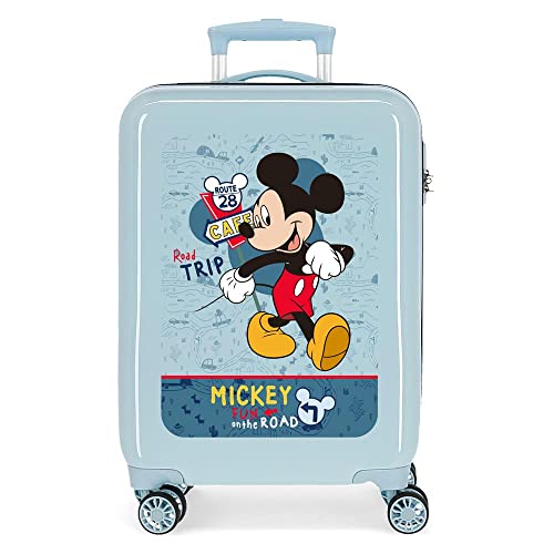 Valigia Da Cabina Disney Mickey Road Trip Blu 38X55X20 Cm Abs Rigido Chiusura A Combinazione Laterale 34L 2 Kg 4 Doppie Ruote Bagaglio A Mano