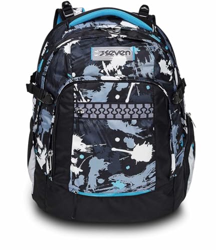 Seven Zaino Scuola Updown Twice - Nero - Hue Stains - Zaino Multiscomparto, Maxi Capienza - Ergonomico, Sistema Di Regolazione Altezza Spallacci - Tes