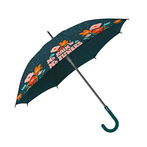 Fisura - Ombrello Grande No Rain No Flowers. Ombrello Giovanile Con Fiori. Ombrello Automatico Con Pulsante. Robusto Ombrello Stampato. 106 Centimetri