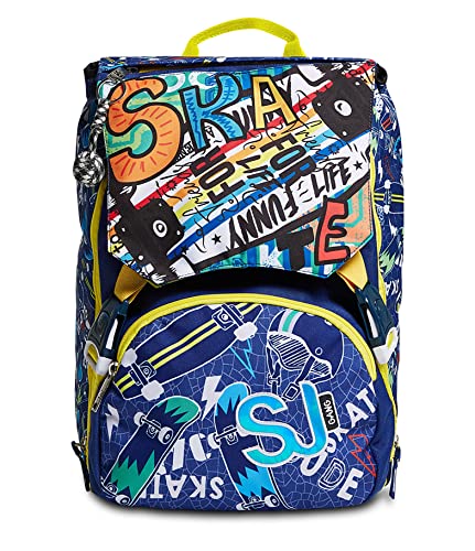 Zaino Scuola Estensibile Sj - Funny Adventure Boy Bambino - Blu Con Diverse Fantasie - Flip System