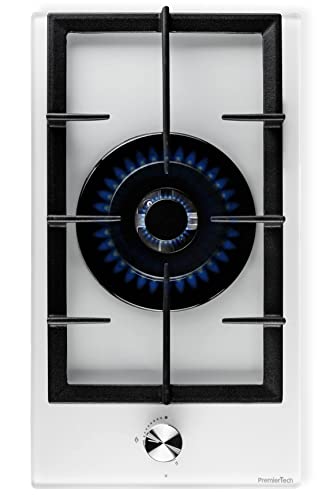 Premiertech Pc301Gw Piano Cottura A Gas 1 Fuoco Zona Mono Bruciatore Da 30Cm Vetro Bianco Domino Gpl Metano,Griglie In Ghisa