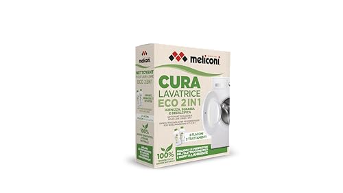 Meliconi Cura Lavatrice Liquido Eco 2-In-1, Igienizzante E Anticalcare Lavatrice, Formula Naturale, Confezione Riciclabile, 2 Flaconi Da 250Ml Ideali