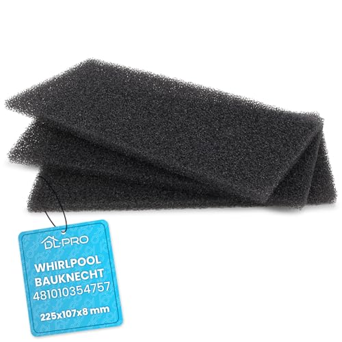 3 Filtri In Schiuma Dl-Pro, 225 X 107 X 8 Mm, Per Whirlpool Bauknecht 481010354757