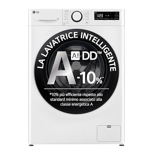Lg Ai Dd F2R3S08Nswb Lavatrice Slim A Carica Frontale 8Kg Serie R3, Lavatrice Classe A, 1200 Giri, Lavaggio Vapore, Ai Wash, Motore Inverter Direct Dr