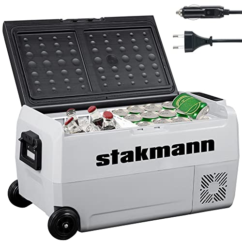 Stakmann Frigorifero Portatile Con Compressore 12V 220V, Frigo Congelatore Con 2 Scomparti, Ruote E Manici Laterali, Ac-Dc 12/24 V, Ideale Per Auto, C
