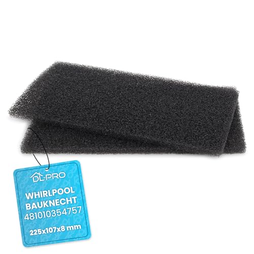 2 Filtri In Schiuma Dl-Pro, 225 X 107 X 8 Mm, Per Whirlpool Bauknecht 481010354757