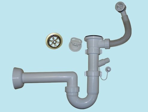 Sifone In Pvc X Lavelli A 1 Via A Basso Ingombro Con Attacco Lavastoviglie E Troppo Pieno.