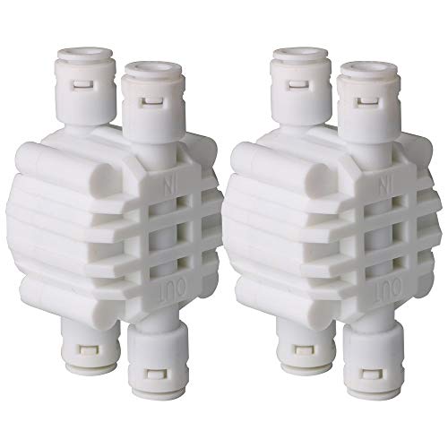 Cesfonjer 2Pcs 1/4 Inch 4 Way Auto Shut Off Valve, 1/4" Tubo Rapido Collegare Raccordi Push Per Impianto Ro Acqua Ad Osmosi Inversa Filtro Puro