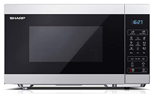Sharp Yc-Mg81Es - Forno A Microonde 28 Lt, Programma Di Scongelamento, Funzione Grill, Funzione Eco, Timer, Sicurezza Per Bambini, Incluso Piatto Gire