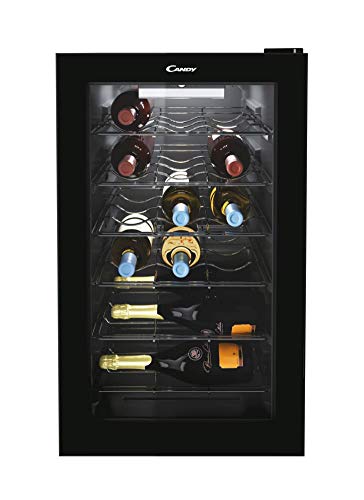 Candy Divino Cwc 021 M/N Cantinetta Vino, 21 Bottiglie, 39 Dba, Doppio Vetro Anti Uv E Luci Led, App Hon, Ripiani In Acciaio Inox, 40X55X70 Cm, Nero