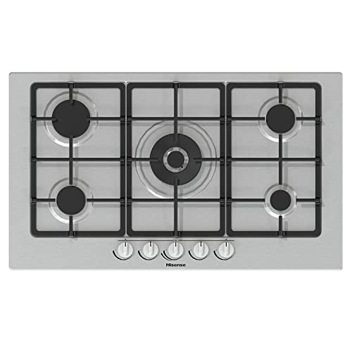 Hisense Gm973Xf Piano Cottura A Gas, 5 Zone Di Cottura, Larghezza 90 Cm, Griglie In Ghisa, Accensione Integrata, Inox Anti Impronta, Bruciatore Wok