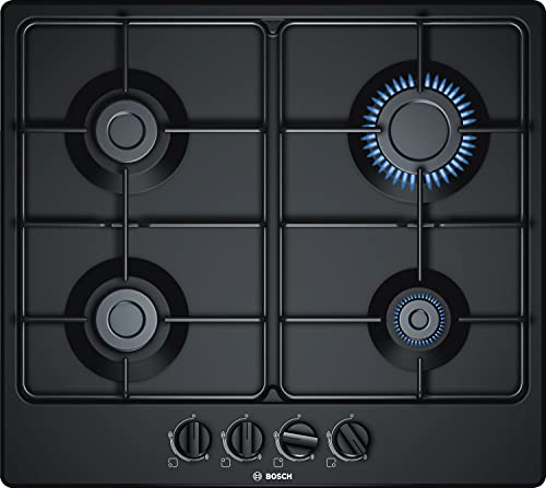Bosch Serie Pgp6B6B80, Piano Cottura A Gas, Manopole A Ponticello: Controllo Ergonomico, 4 Fuochi, Nero, 60 Cm