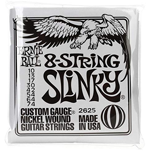 Ernie Ball, Slinky 8-String Nickel Wound, Corde Per Chitarra Elettrica A 8 Corde, Diametro 10-74