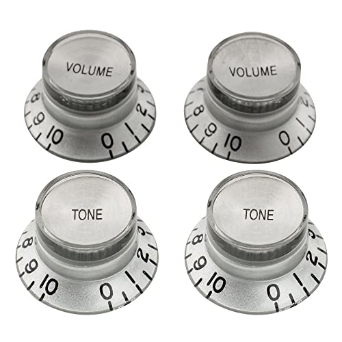 Musiclily Pro Metrica 18 Splines Manopole 2 Volume 2 Tono Top Hat Reflector Knobs Per Epiphone Les Paul Sg Style, Argento Con Argento Top (Set Di 4)