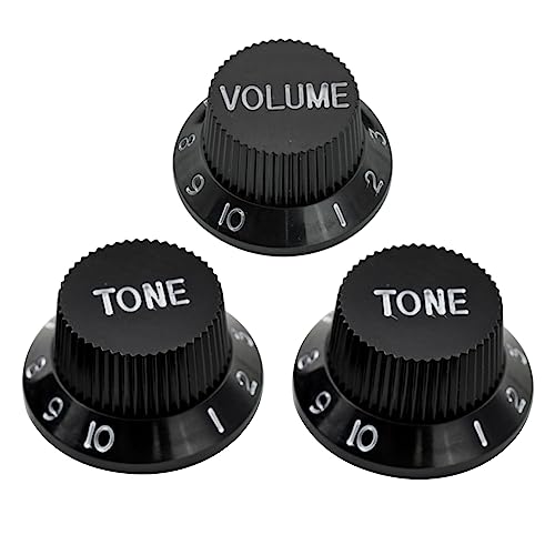 Musiclily Metrica Manopole Strato In Plastica 1 Volume 2 Tono Knobs Per Chitarra Elettrica Import Strat Squier, Nero (Set Di 3)