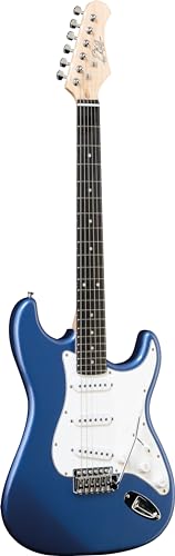 Eko Guitars - S-300 Metallic Blue, Chitarra Elettrica Forma Stratocaster, Configurazione S/S/S, 22 Tasti, Colore Chrome Red