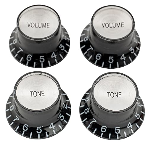 Musiclily Pro Mancino Imperial Inch Size Manopole 2 Tono 2 Volume Top Hat Reflector Knobs Set Per Chitarra Elettrica Usa Les Paul Sg Style, Nero Con A