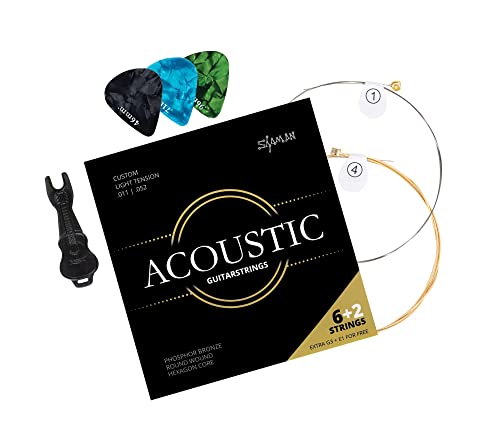 Shaman Acoustic Corde Per Chitarra Acustica Folk, 2 Corde Di Ricambio E 3 Plettri Inclusi
