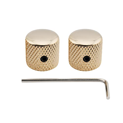 Musiclily Pro 1/4" Fino Knurled Manopole Dome Knobs In Acciaio Raccordo Universale Con Vite Di Regolazione Per Chitarra Elettrica E Basso, Dorato (Set