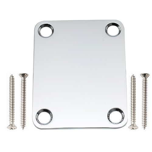 Musiclily Pro 4 Bulloni Piastra Attacco Manico In Acciaio Neck Plate Per Chitarra Elettrica Stratocaster Telecaster O Basso, Cromato