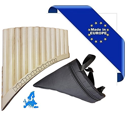 Flauto Di Pan Solist Contralto In Sol Made In Europe + Borsa 12 Canne La1-Mi3 In Acero Forma Curva Ornamento Basso Intagliato