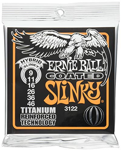 Ernie Ball, Hybrid Slinky Coated Titanium Rps, Corde Per Chitarra Elettrica, Diametro 9-46