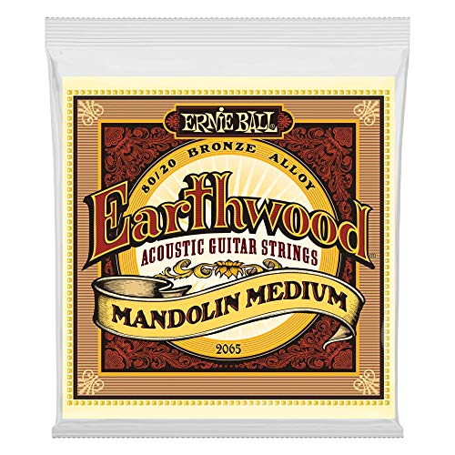 Ernie Ball, Earthwood Mandolin Medium 80/20 Bronze, P02065, Corde Per Mandolino Con Estremità Ad Anello, Diametro 10-36
