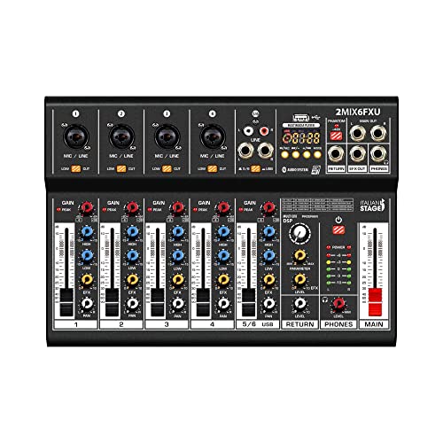 Italian Stage Is 2Mix6Fxu - Mixer Audio Analogico Stereo A 6 Canali Per Live, Con Dsp Multi Fx E Bluetooth, Nero