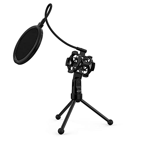 Treppiedi Microfono Stand Per Scrivania E Tavolo Mini Pieghevole Nero Filtro Pop