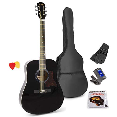 Akoestische Gitaar Voor Beginners - Max Solojam Western Gitaar - Incl. Gitaar Stemapparaat, Gitaartas En 2X Plectrum - Zwart
