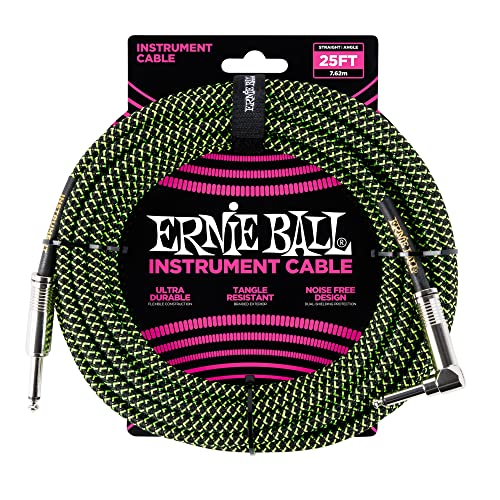 Ernie Ball, Cavo Intrecciato Per Strumenti, Dritto/Angolato, 7,62 M, Nero/Verde