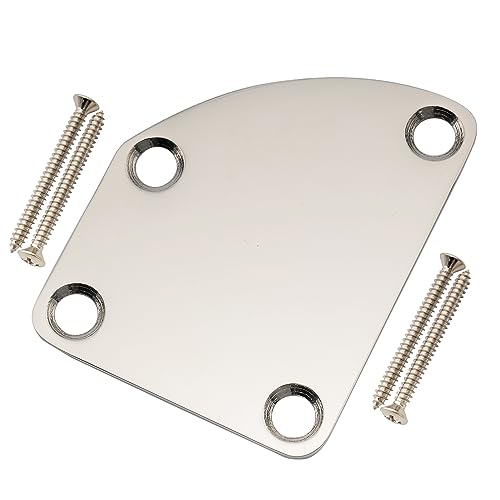 Musiclily Pro Sagomato Piastra Attacco Manico In Acciaio Neck Plate Per Chitarra Elettrica Strat Tele O Basso, Nickel