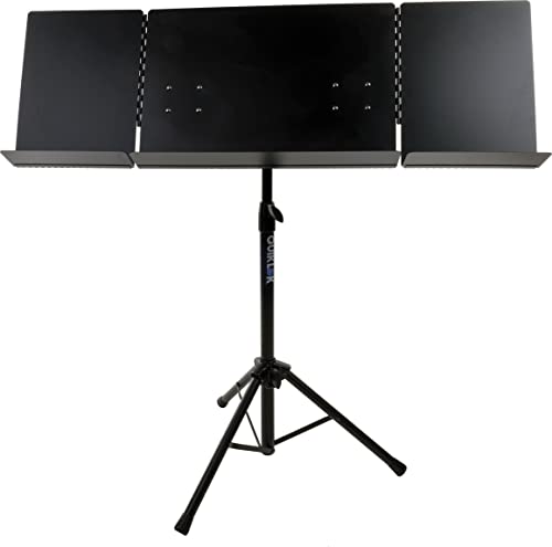 Quik Lok - Ms/320 Leggio Orchestra, Leggio In Acciaio Con Piano Ripiegabile, Larghezza 3 Pagine, Verniciatura A Fuoco Antigraffio E Antiriflesso Nero