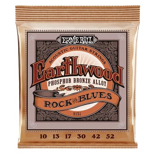 Ernie Ball, Earthwood Rock And Blues Phosphor Bronze, Corde Per Chitarra Acustica Con Sol Liscio, Diametro 10-52