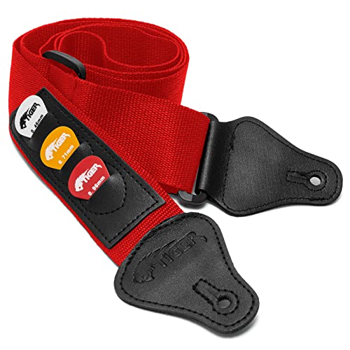 Tiger Stp4-Rd Tracolla Per Chitarra Con Supporti Per Plettro - Rosso