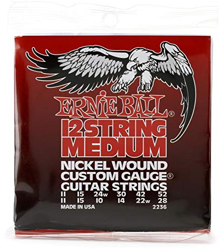 Ernie Ball, Medium 12-String Nickel Wound, Corde Per Chitarra Elettrica A 12 Corde, Diametro 11-52