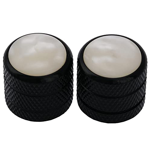 Musiclily Pro Metrica Top White Pearl Manopole Cilindriche In Acciaio Dome Knobs Per Import Fender Telecaster Chitarra Elettrica/Precision Bass, Nero