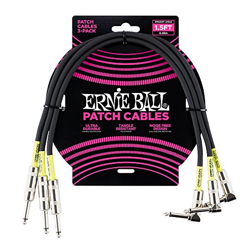 Ernie Ball, Cavo Patch Dritto/Angolato, 0,46 M, Confezione Da 3, Nero
