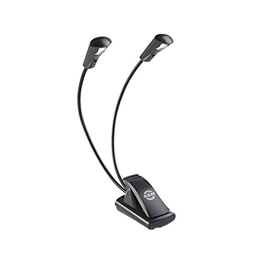 K&M 12243 Lampada Da Leggio Double Led Flexlight Nera - Aggangio Con Pinza - 2 Colli Di Cigno Flessibili, 2 X 700 Lux