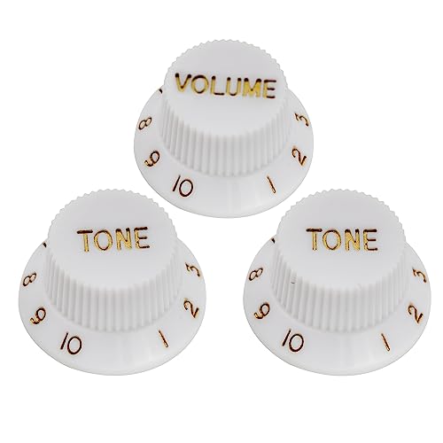 Musiclily Metrica Manopole Strato In Plastica 1 Volume 2 Tono Knobs Per Chitarra Elettrica Import Strat Squier, Bianco (Set Di 3)