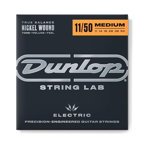 Dunlop - Den1150 Nickel Plated Steel, Medium Heavy, Set/6, Corde Per Chitarra Elettrica In Acciaio Nichelato, Scalatura: 11 - 14 - 18 - 28 - 38 - 50,