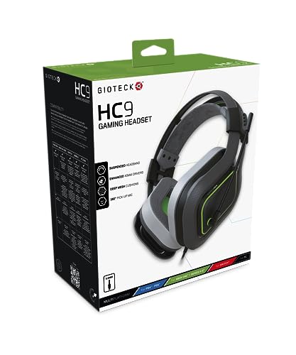 Gioteck Hc9 Wired Stereo Over Ear Headset For Xbox Series X/S, Ps5/Ps4, Switch, Pc - Grey & Green - Extreme Comfort - Immersive Sound