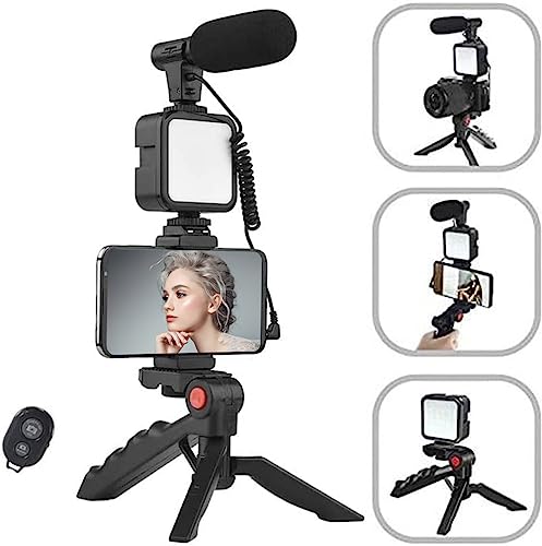 Qplove Smartphone Video Kit, Mobilphone Video Vlog Kit, Con Microfono, Luce Led, Supporto Telefono, Treppiede, Compatibile Iphone, Android, Per Tiktok