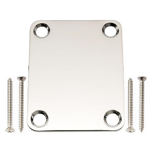 Musiclily Pro 4 Bulloni Piastra Attacco Manico In Acciaio Neck Plate Per Chitarra Elettrica Stratocaster Telecaster O Basso, Nickel