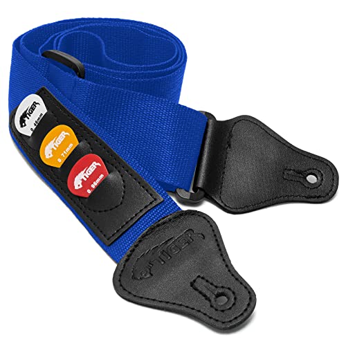 Tiger Stp4-Bl Tracolla Per Chitarra Con Supporti Per Plettro - Blu