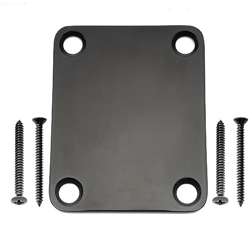 Musiclily Pro 4 Bulloni Piastra Attacco Manico In Acciaio Neck Plate Per Chitarra Elettrica Stratocaster Telecaster O Basso, Nero