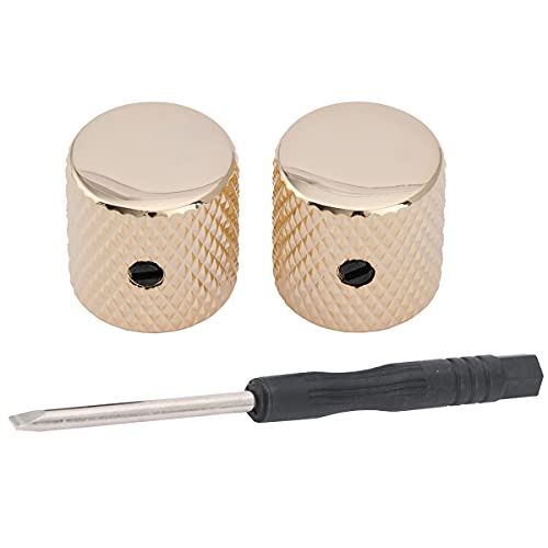 Musiclily Pro 6Mm Top Flat Manopole Cilindriche In Acciaio Barrel Knobs Con Vite Di Fissaggio Per Chitarra Elettrica Tipo Tele/Precision Bass, Dorato