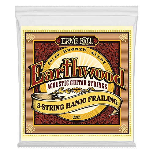 Ernie Ball, Earthwood 5-String Banjo Frailing 80/20 Bronze, P02061, Corde Per Banjo Con Estremità Ad Anello, Diametro 10-24